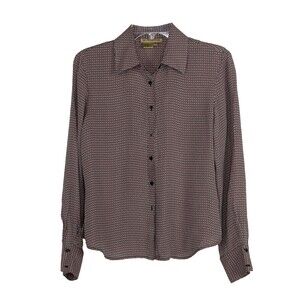 Patrick Christopher Silk Blouse sz 6 Red White Black Geometric Satin Button Up